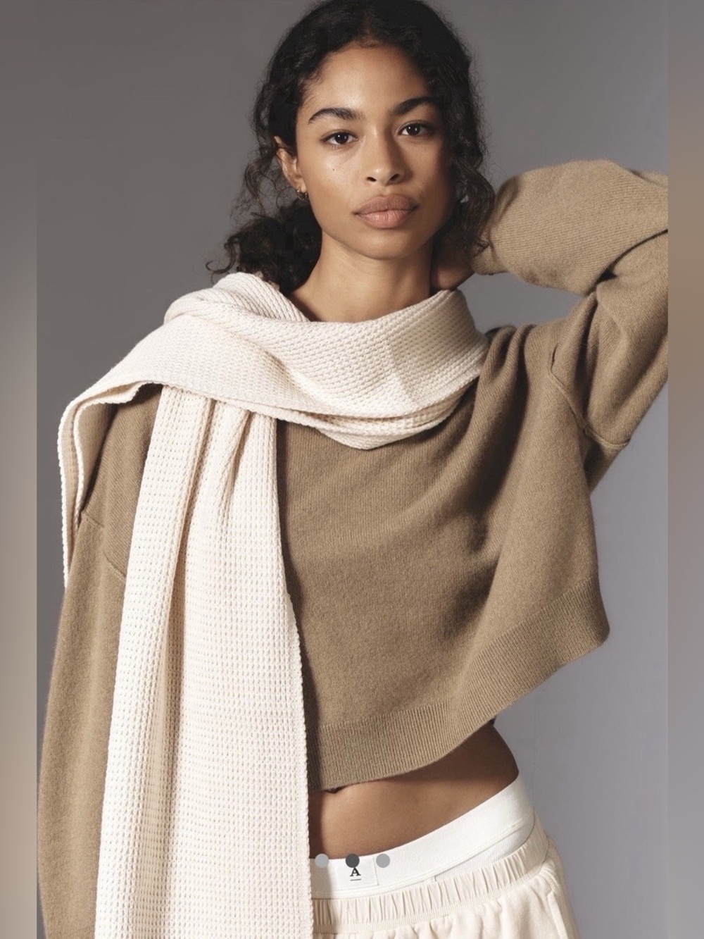 Anthropologie white Soft Cream waffled Knit Scarf - Women's Accessory